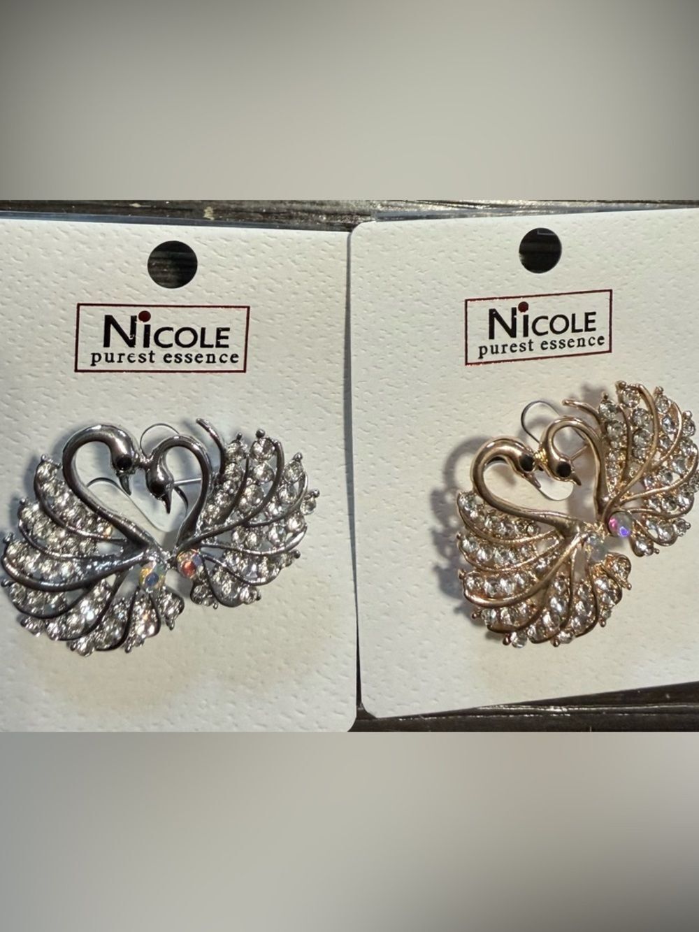 Nicole Swan Crystal Brooch -Set of two Silver and Gold